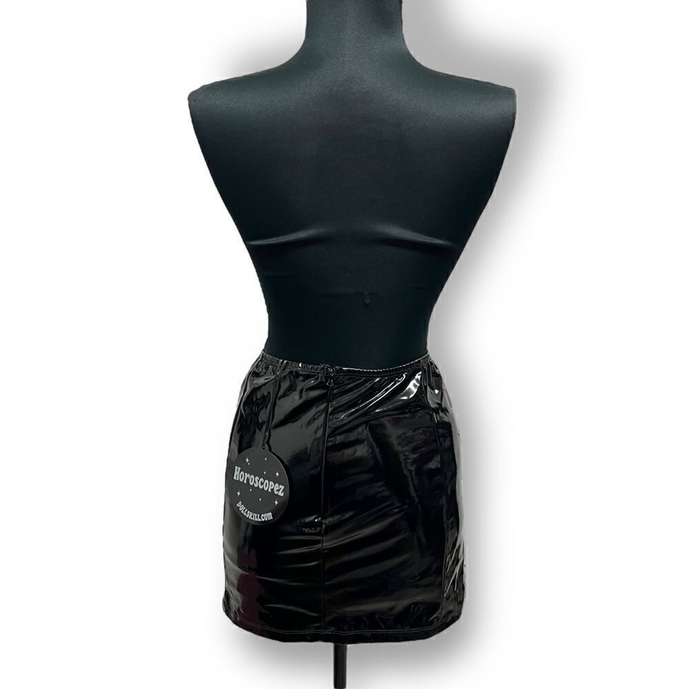 Horoscopez x Dolls Kill black patent miniskirt pink/purple metallic stars szM - Picture 4 of 15